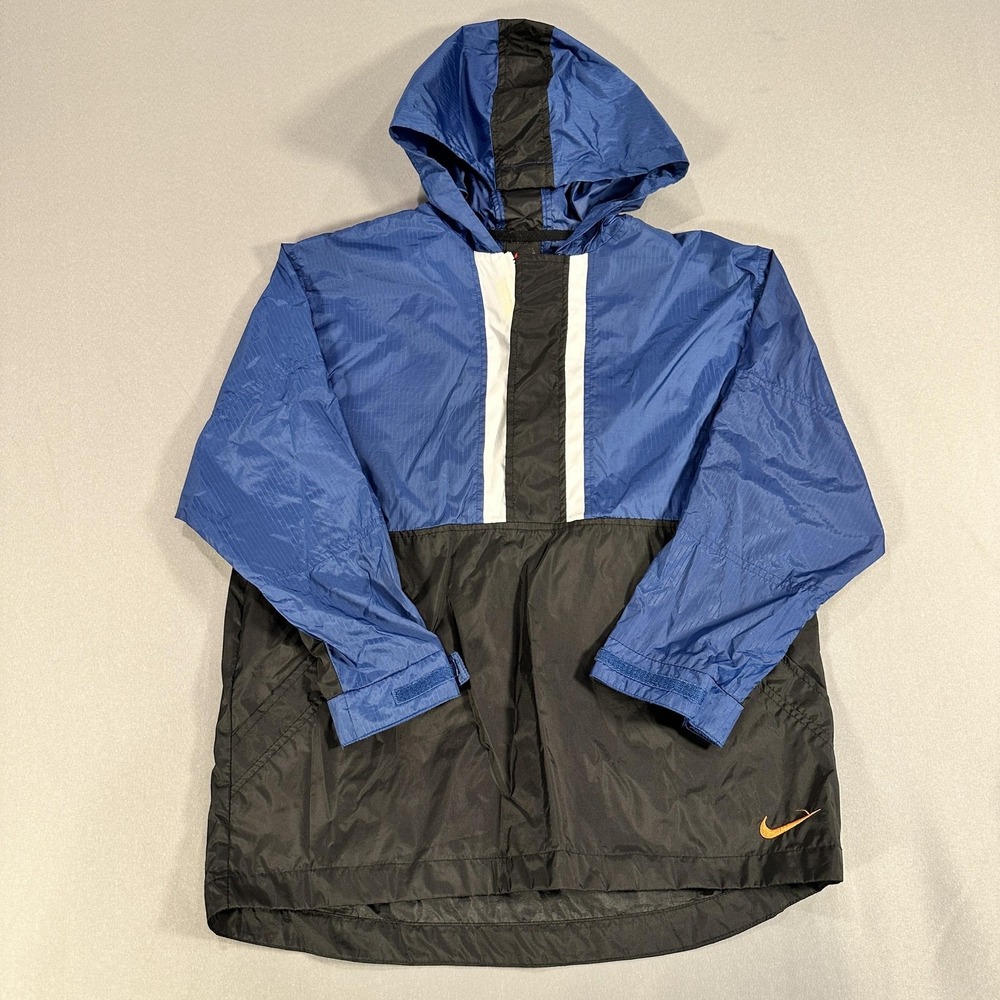 Nike Windbreaker Jacket Mens Medium Blue Black Colorblock Hooded Pullover Nylon